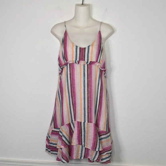 Rails Multicolor Striped Babydoll Dress Martina Avila Sz M Linen Tiered Boho 70s - Picture 1 of 16